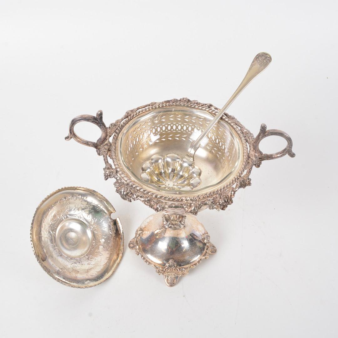 Pressed Antique Silver Cup, European Rococo Decorative Bowl Cup & Lid Sugar Bowl & Spoon