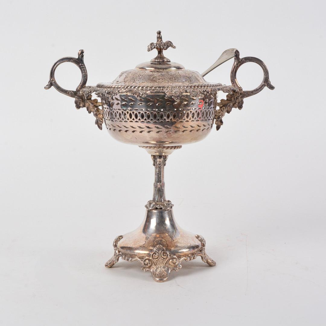 Early 20th Century Antique Silver Cup, European Rococo Decorative Bowl Cup & Lid Sugar Bowl & Spoon