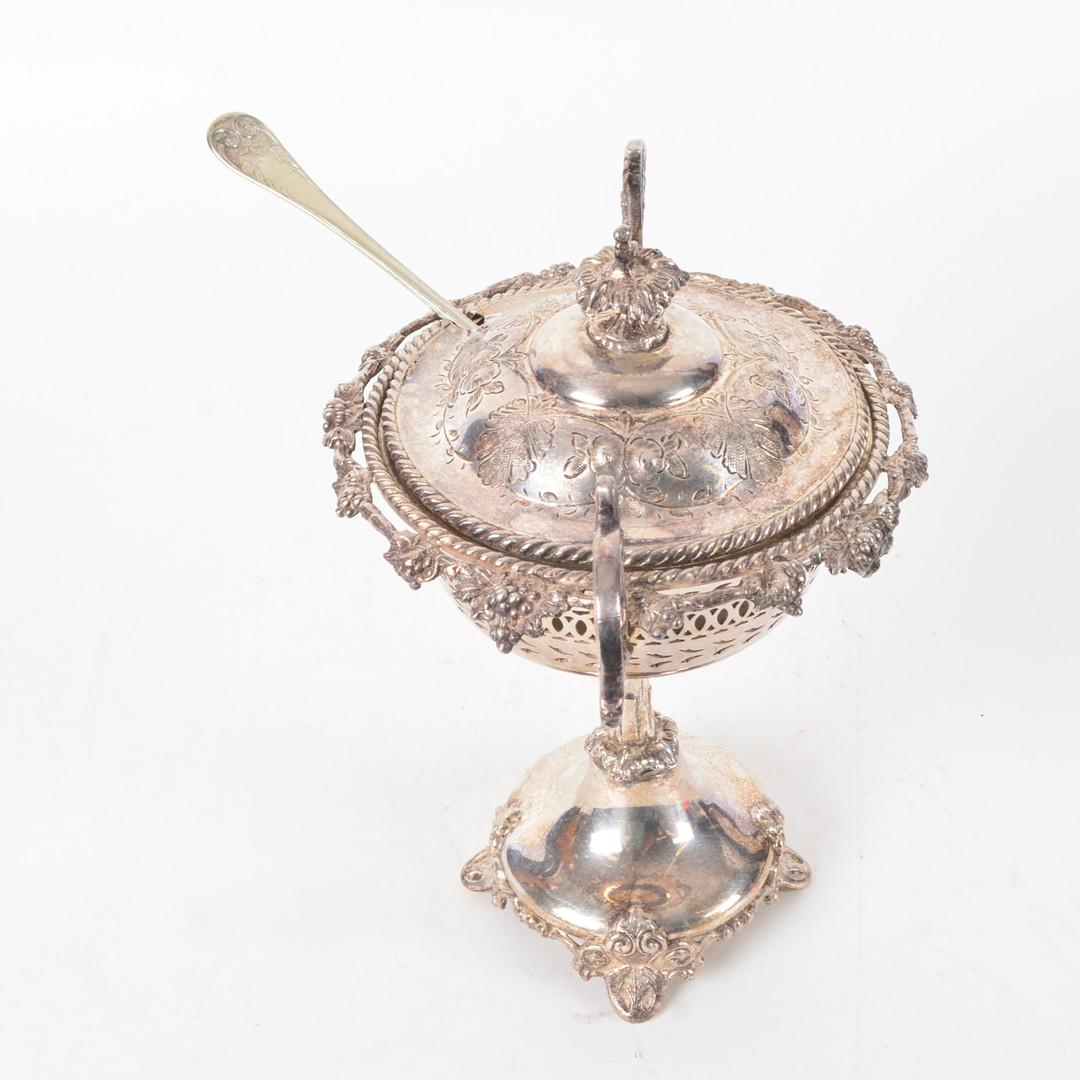 Gold Plate Antique Silver Cup, European Rococo Decorative Bowl Cup & Lid Sugar Bowl & Spoon