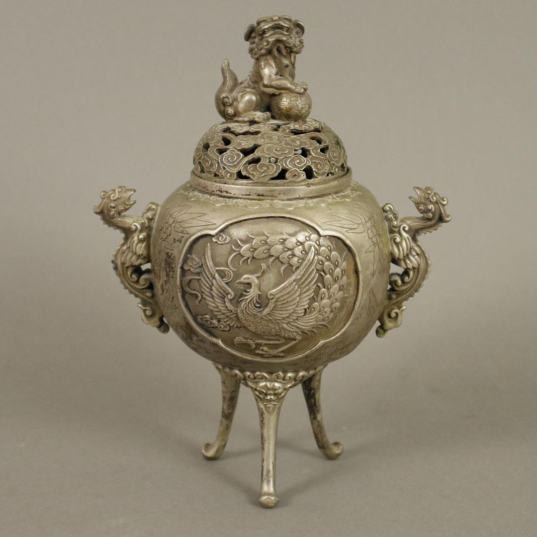 Taza de plata antigua TAPA KORO JAPONESA - Taza grabada con esmalteSiglo XX en venta 2