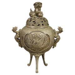Taza de plata antigua TAPA KORO JAPONESA - Taza grabada con esmalteSiglo XX
