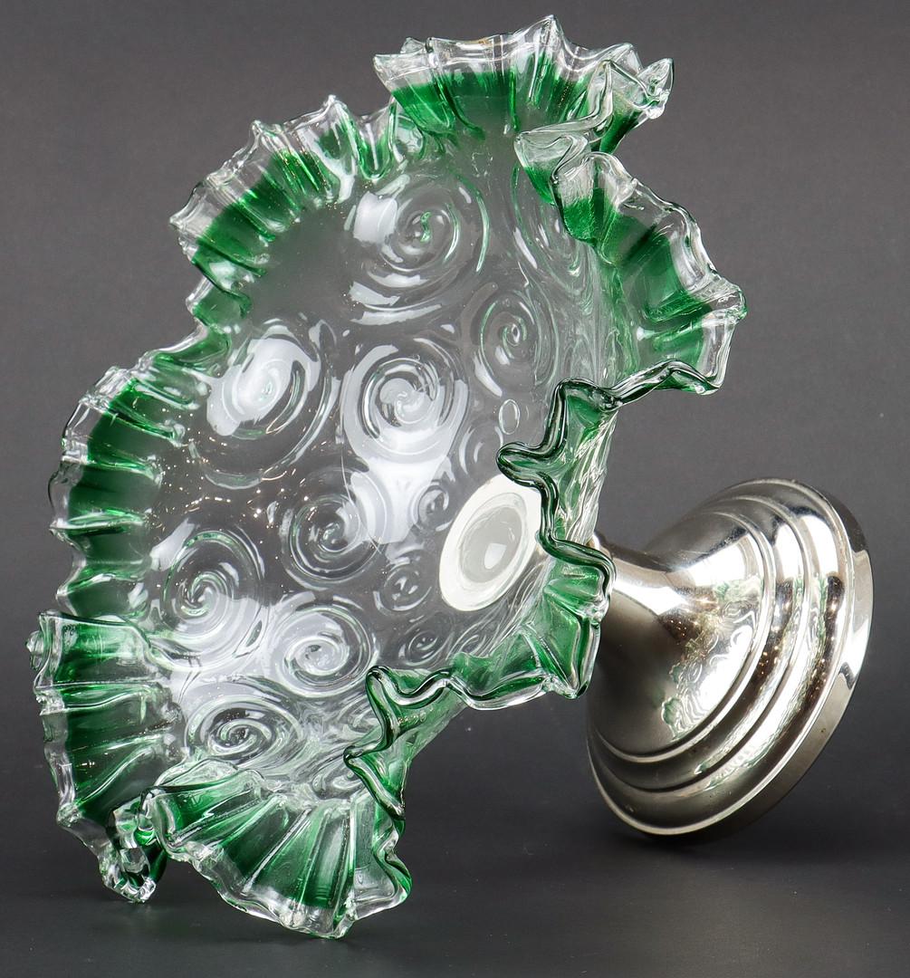 Copa de plata antigua, Copa grande de cristal decorativo europeo verde Art Decó en venta