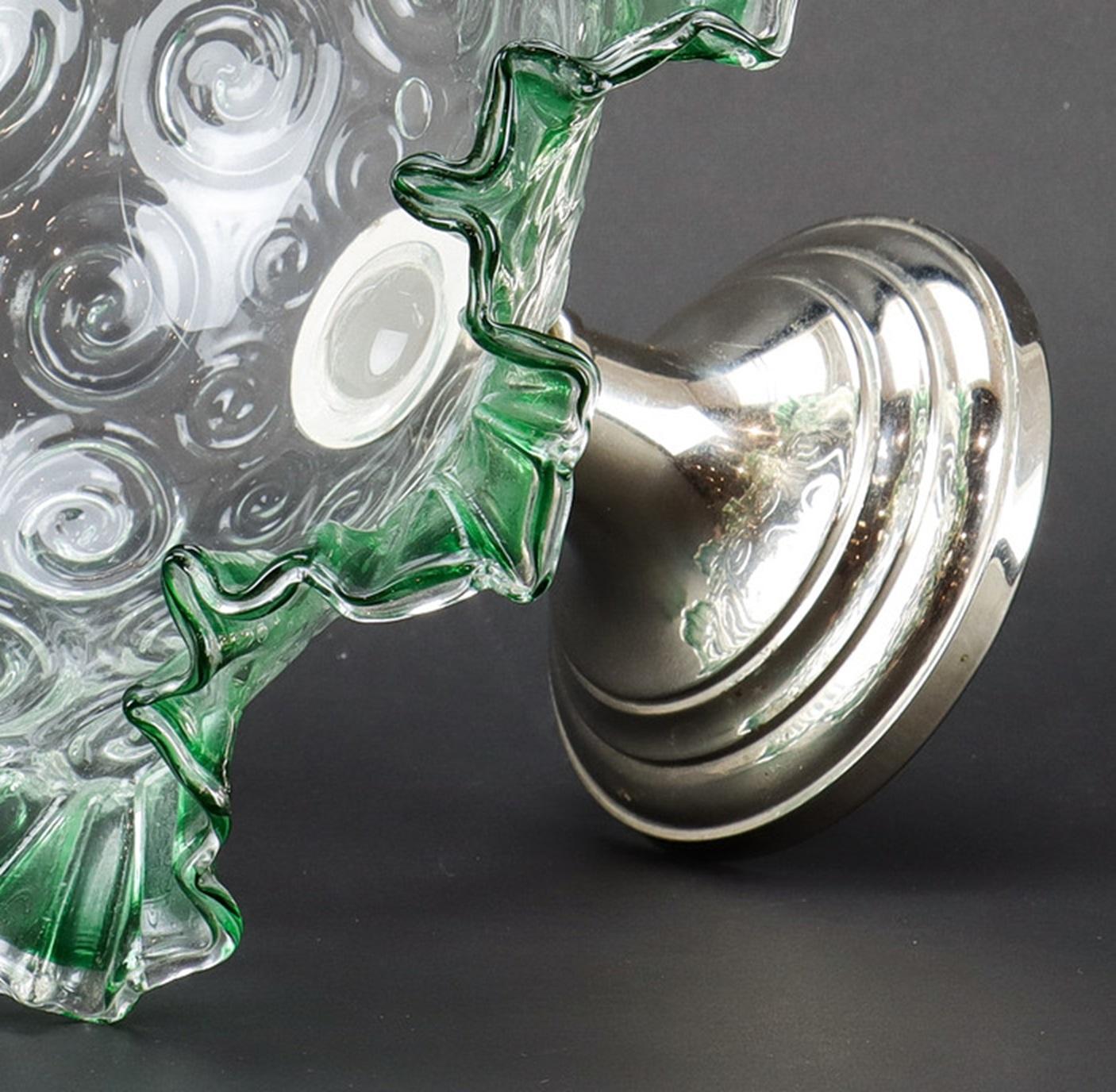 Copa de plata antigua, Copa grande de cristal decorativo europeo verde Tallado en venta