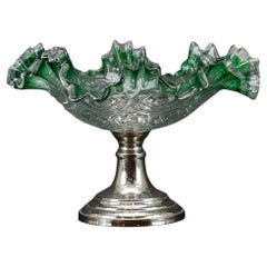 Antique Silver Cup, Large Green Glass European Decorative Crystal Bowl Cup 