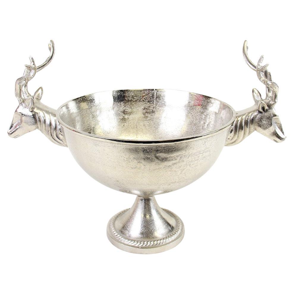 Antike Silberschale, große ICE BUCKET, europäische Dekoschale mit Hirschkopf, antik