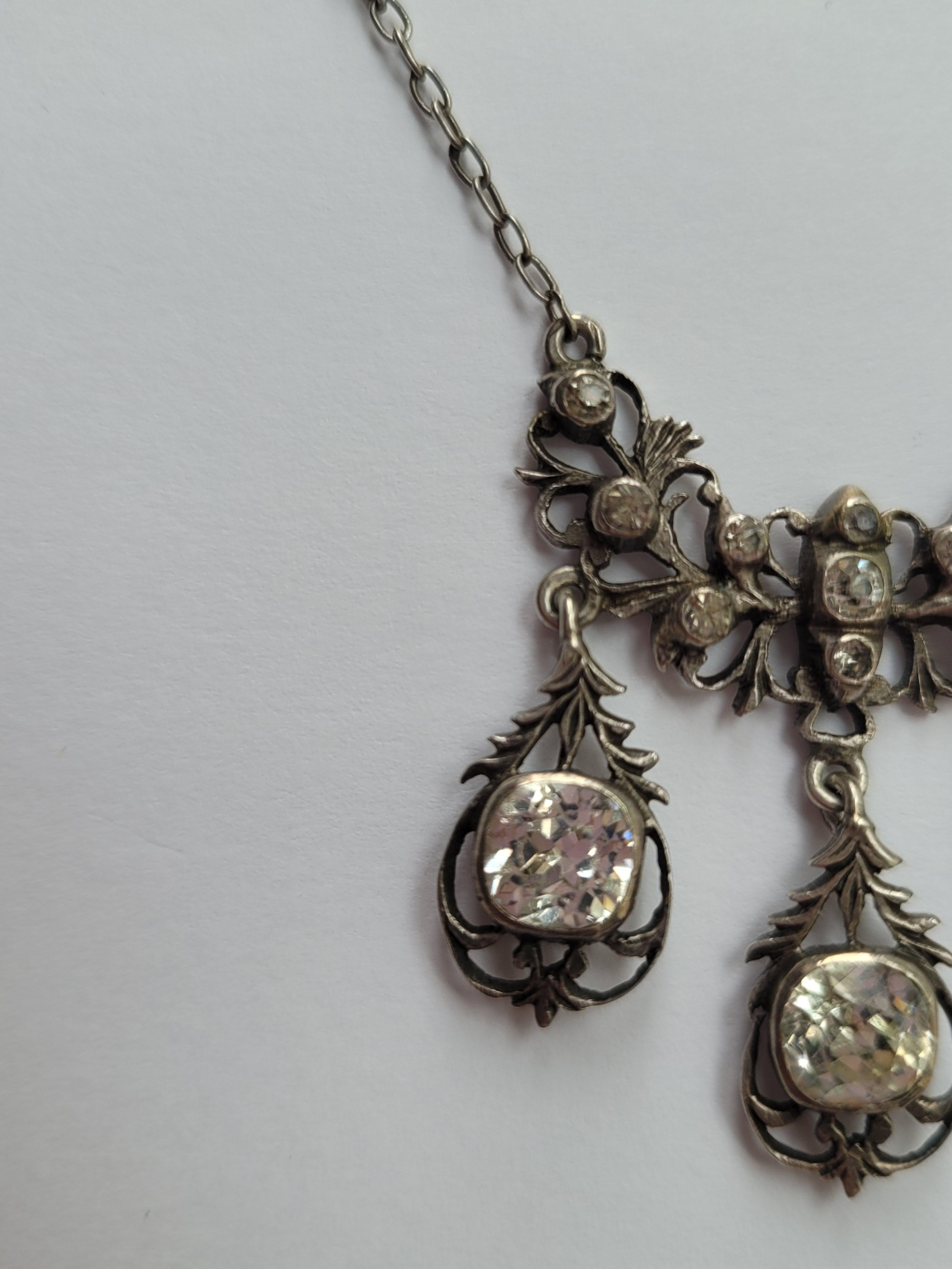 Antique Silver Cushion Paste Three Drop necklace For Sale 2