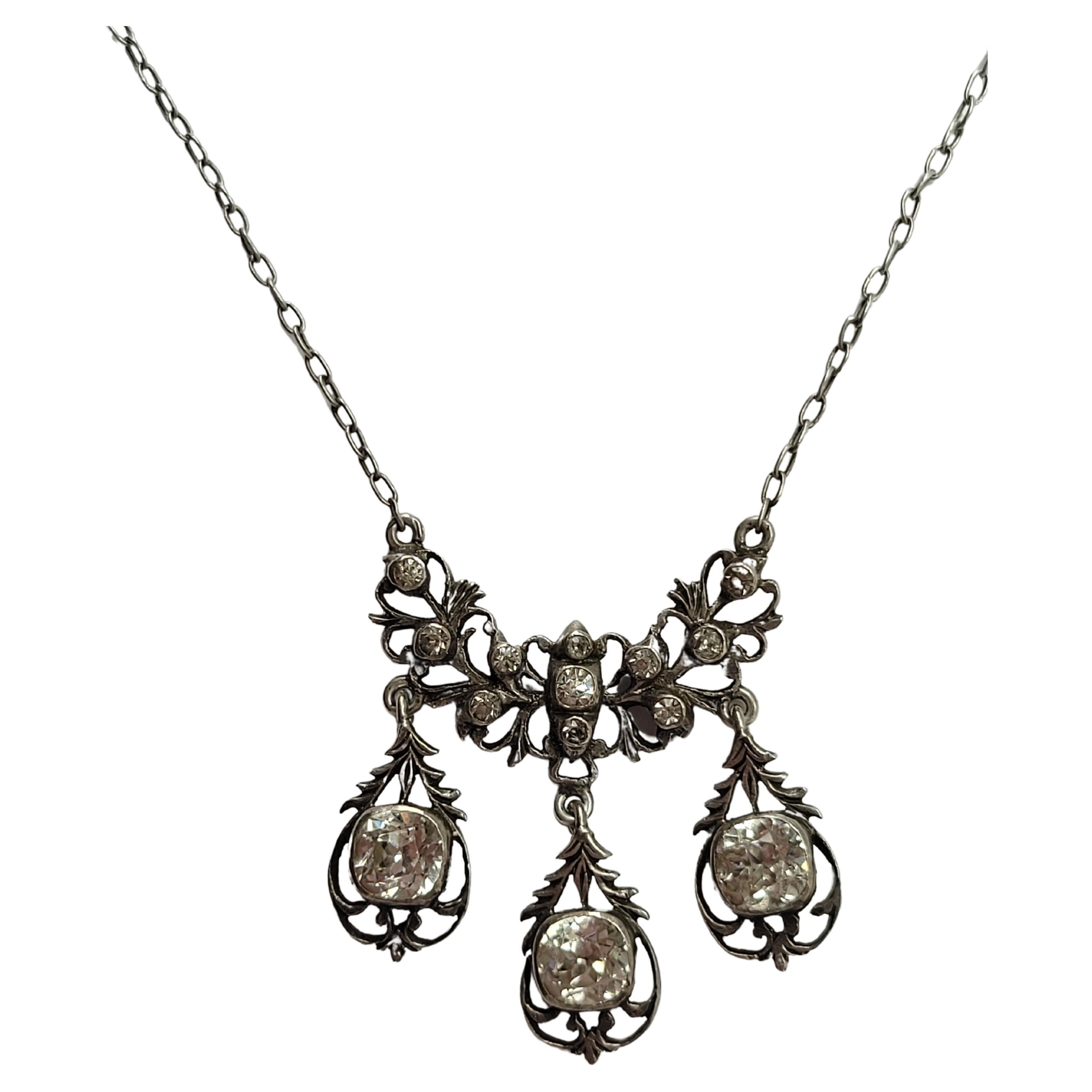 Antique Silver Cushion Paste Three Drop necklace For Sale
