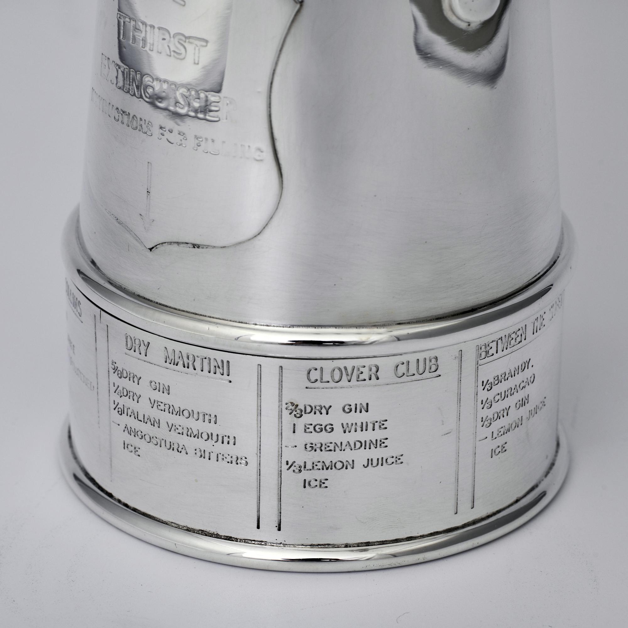 Mid-20th Century Thirst Extinguisher silver-plated cocktail shaker For Sale
