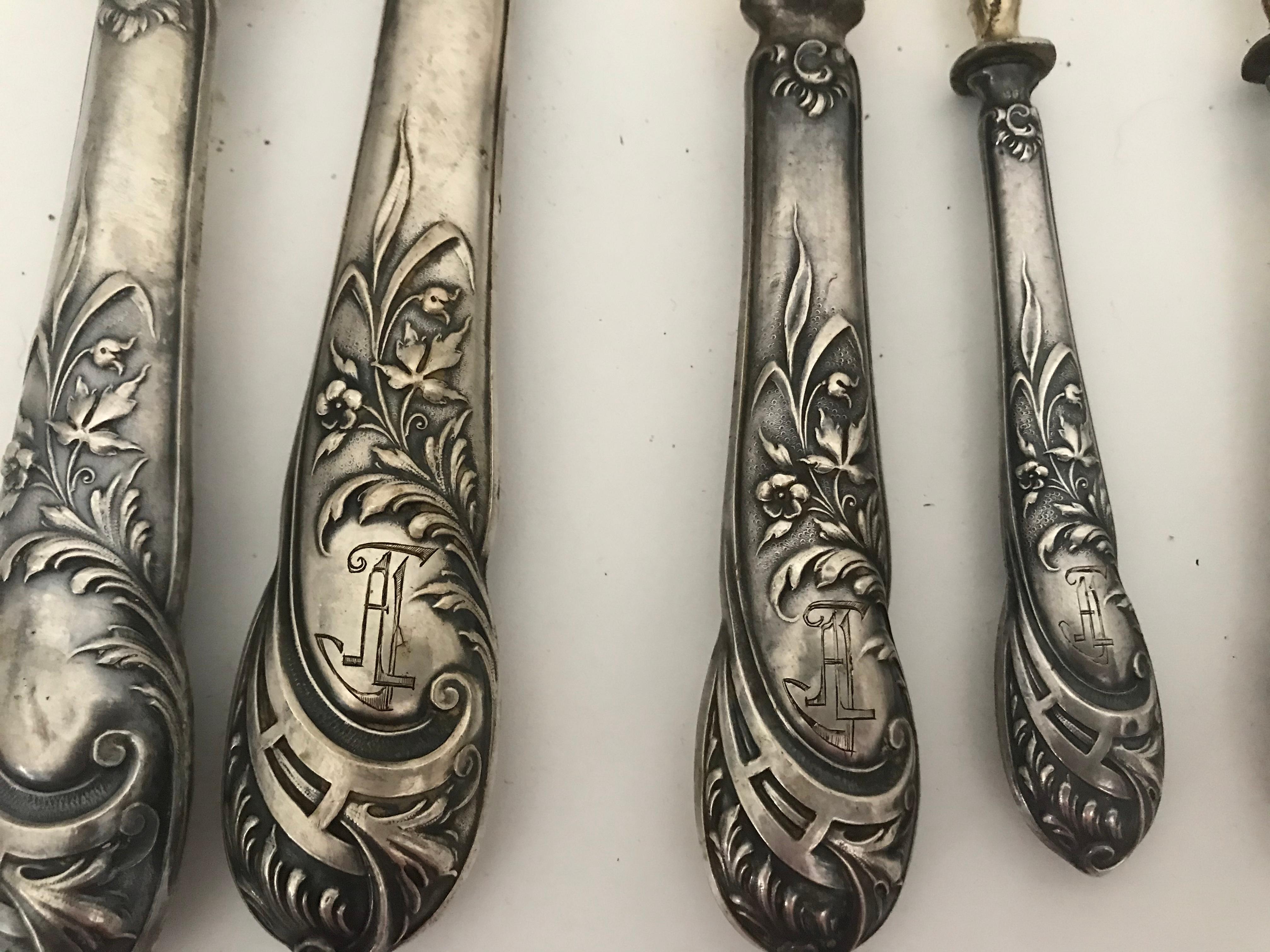 Early 20th Century Antique Silver Cutlery Carving set of 8 pcs For Sale