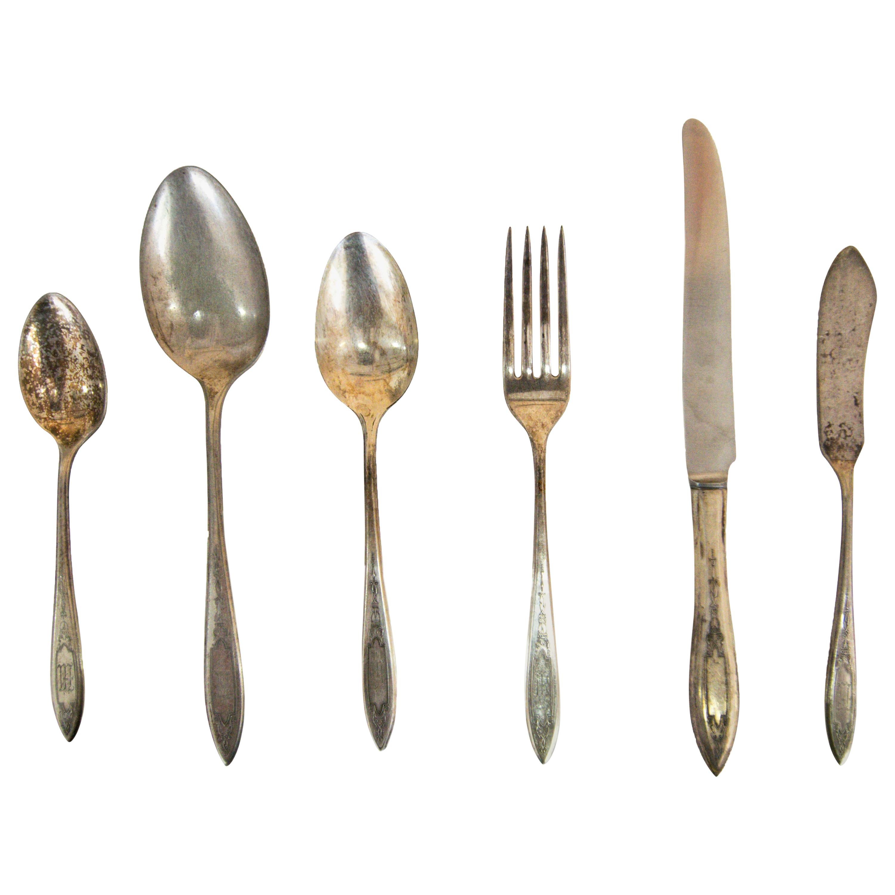 Antique Silver Cutlery with Stunning Embossed Patterns from WMA Rogers Sectional For Sale