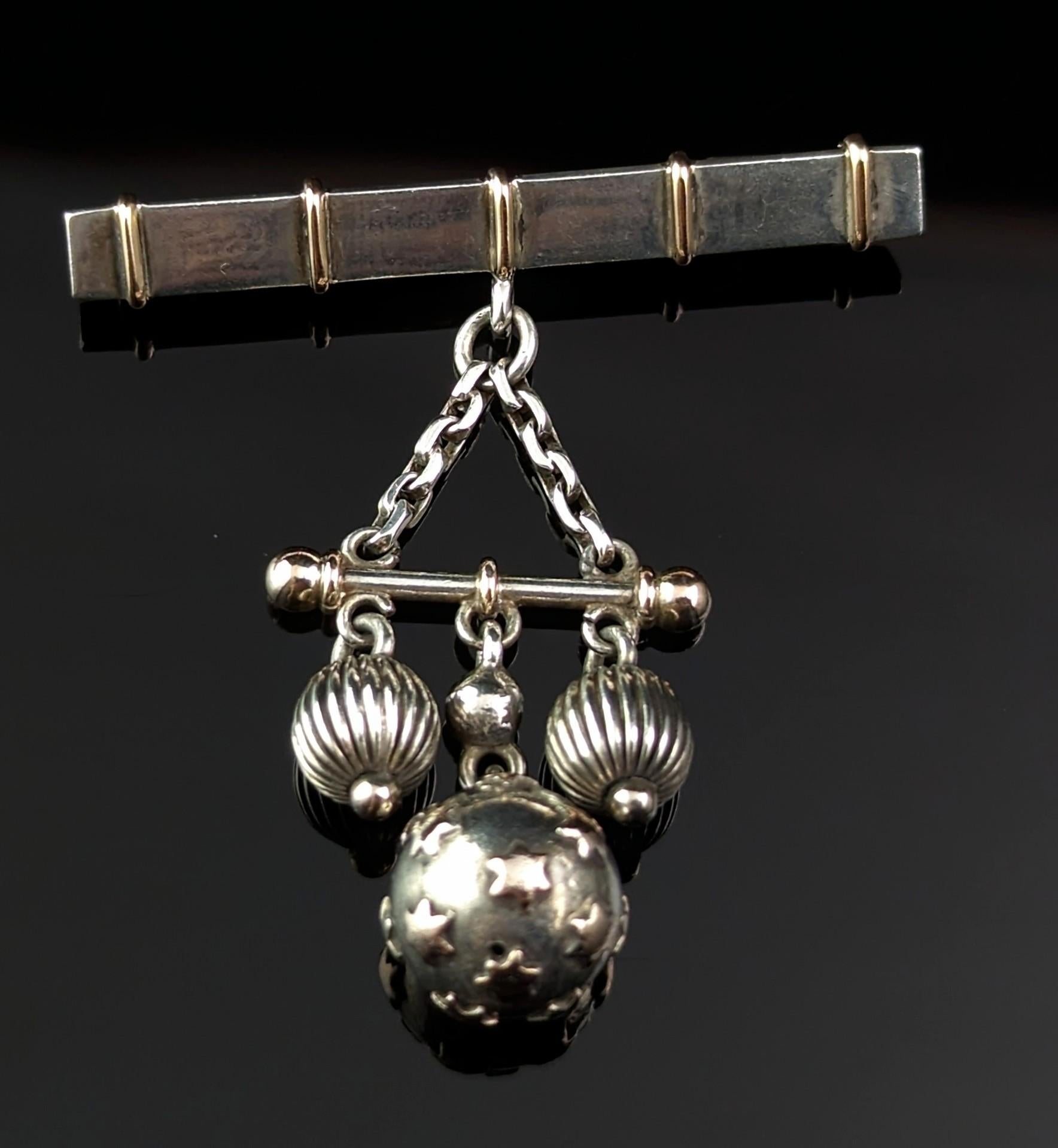 Antique Silver dangle brooch, Stars, Rose gold  5