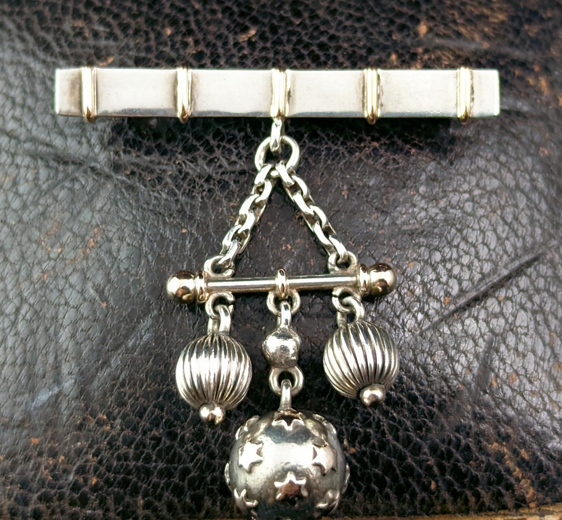 Antique Silver dangle brooch, Stars, Rose gold  6