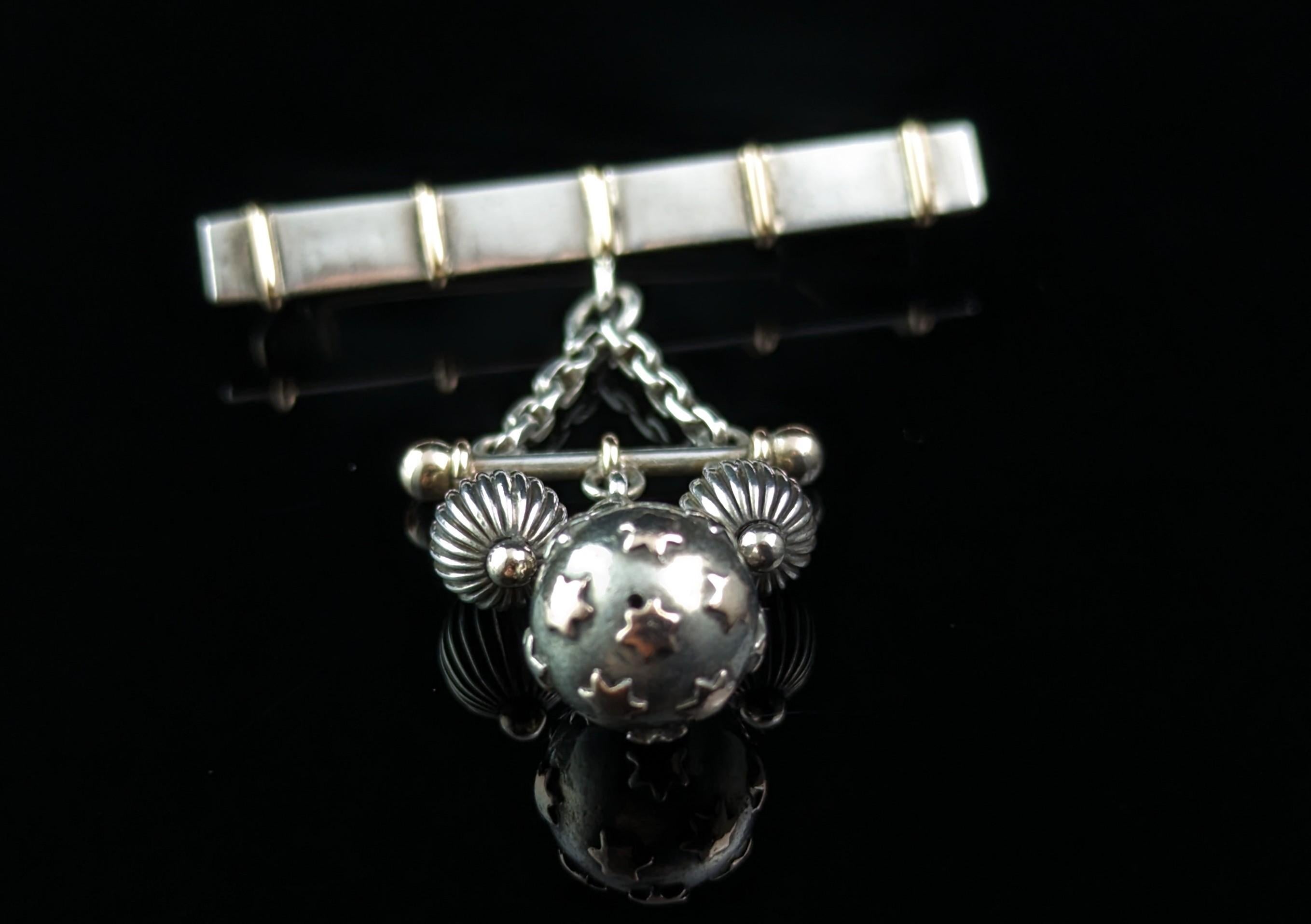 Antique Silver dangle brooch, Stars, Rose gold  2