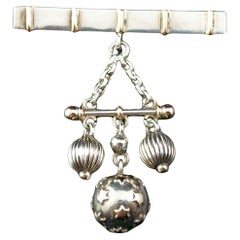 Antique Silver dangle brooch, Stars, Rose gold 