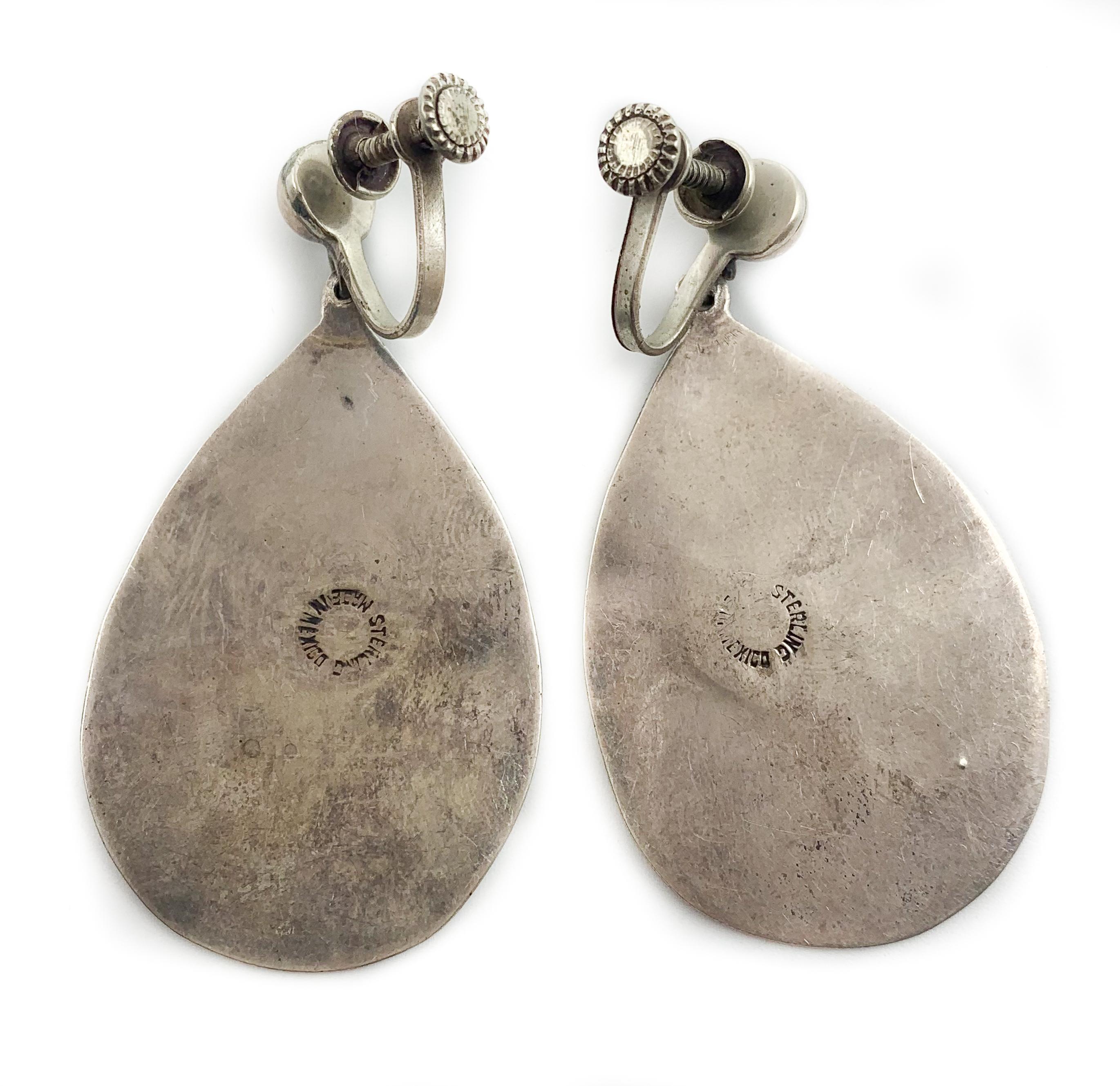 Women's or Men's Antique Silver Dangle Earrings W/ Sitting Man Carving For Sale