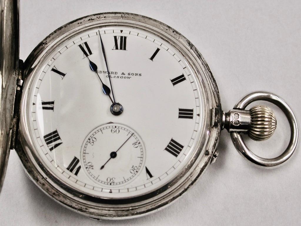 Sterling Silver Antique Silver Demi-Hunter Pocket Watch, Dated 1903, Birmigham Assay