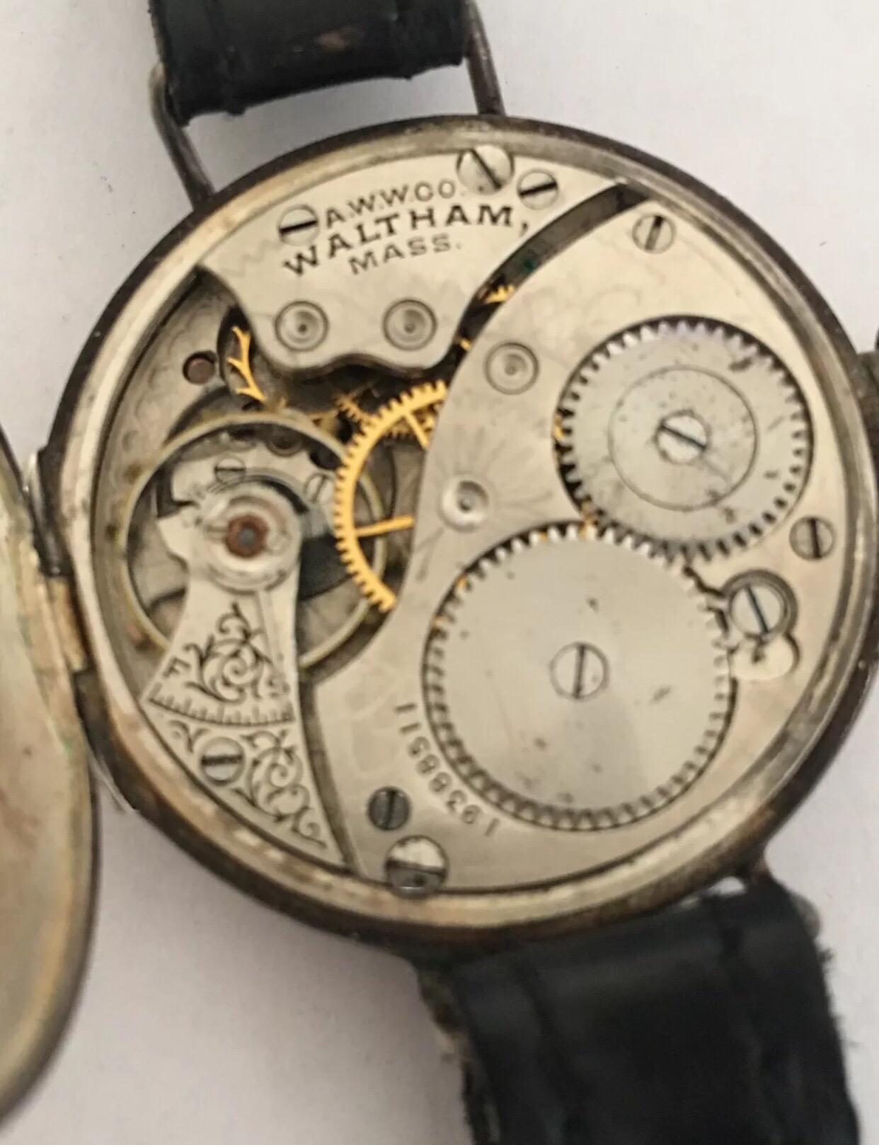 Antique Silver Dennison Case WWI Waltham Trench Watch 4