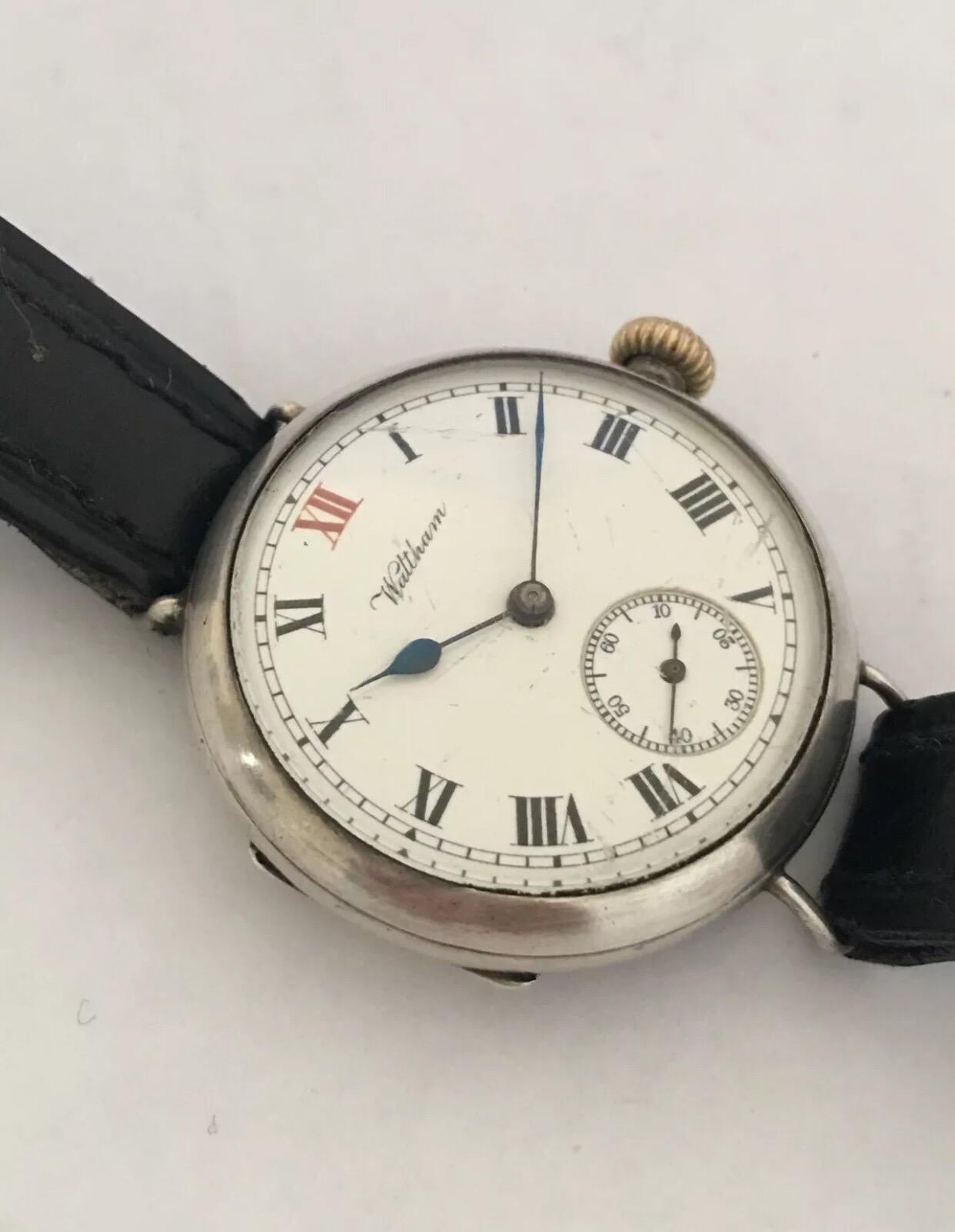 Women's or Men's Antique Silver Dennison Case WWI Waltham Trench Watch