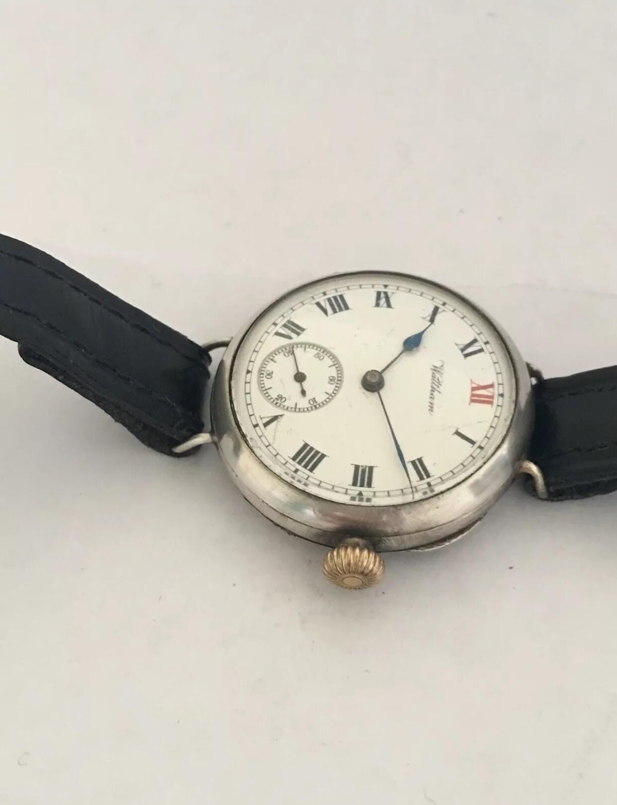 Antique Silver Dennison Case WWI Waltham Trench Watch 1