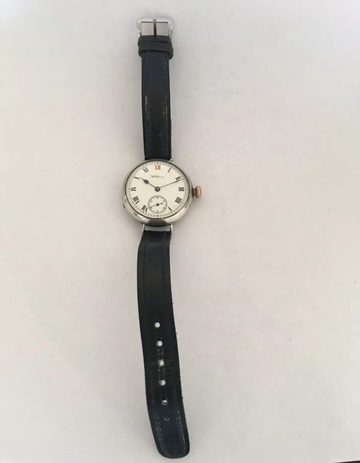 Antique Silver Dennison Case WWI Waltham Trench Watch 2