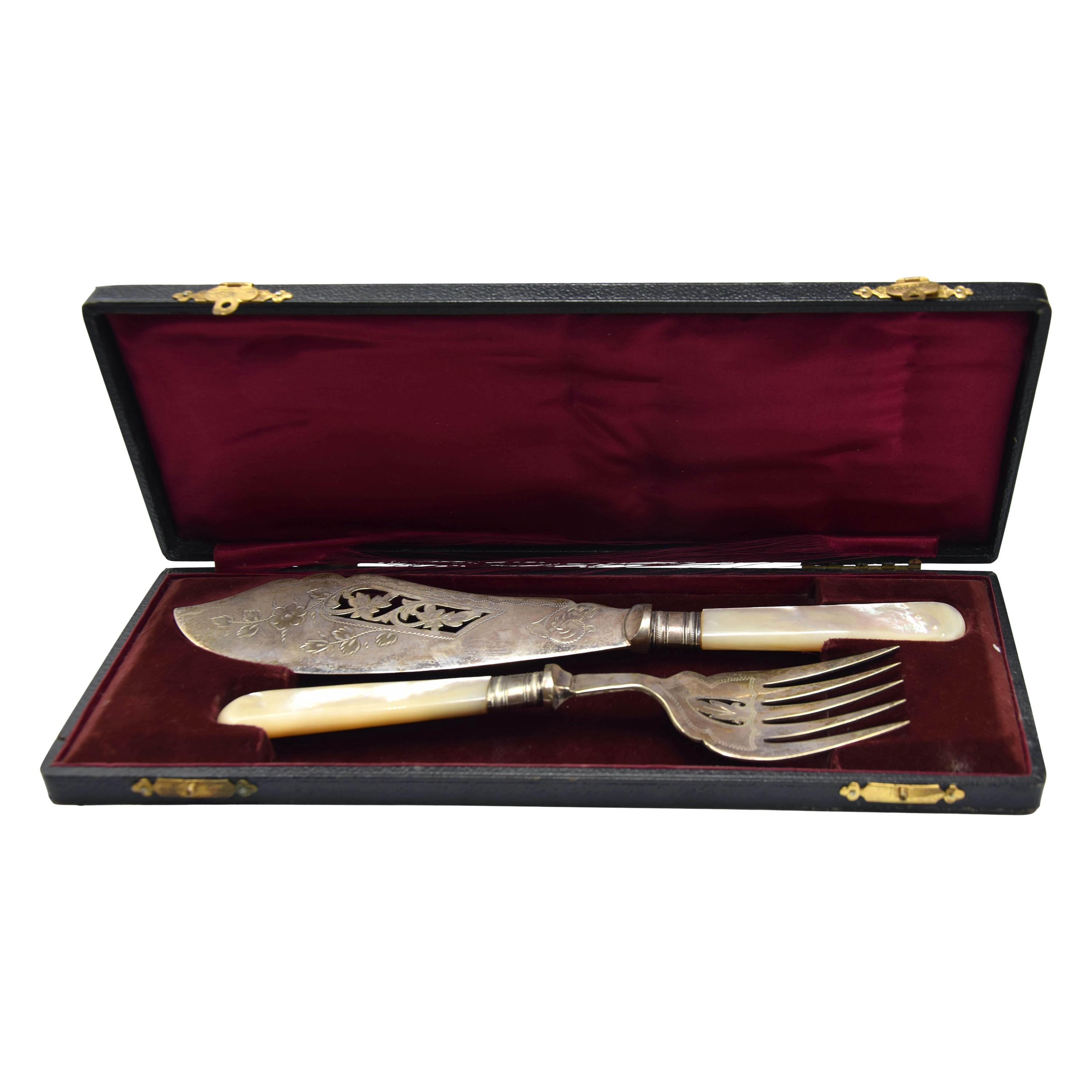 Antique Silver Dessert Cutlery, England, 1890 For Sale