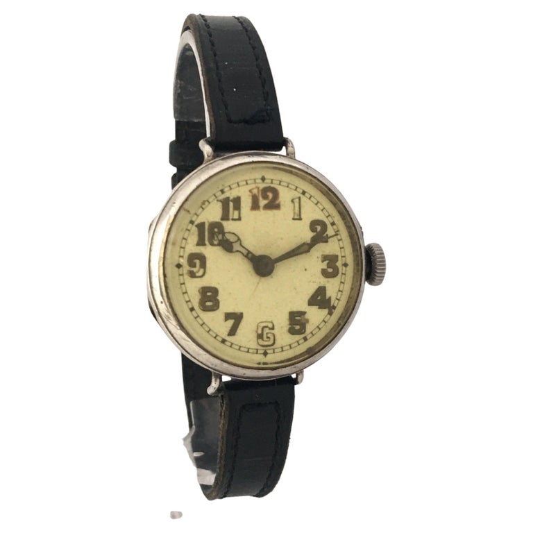 Antique Silver Diameter Hand Winding Trench Watch For Sale at 1stDibs