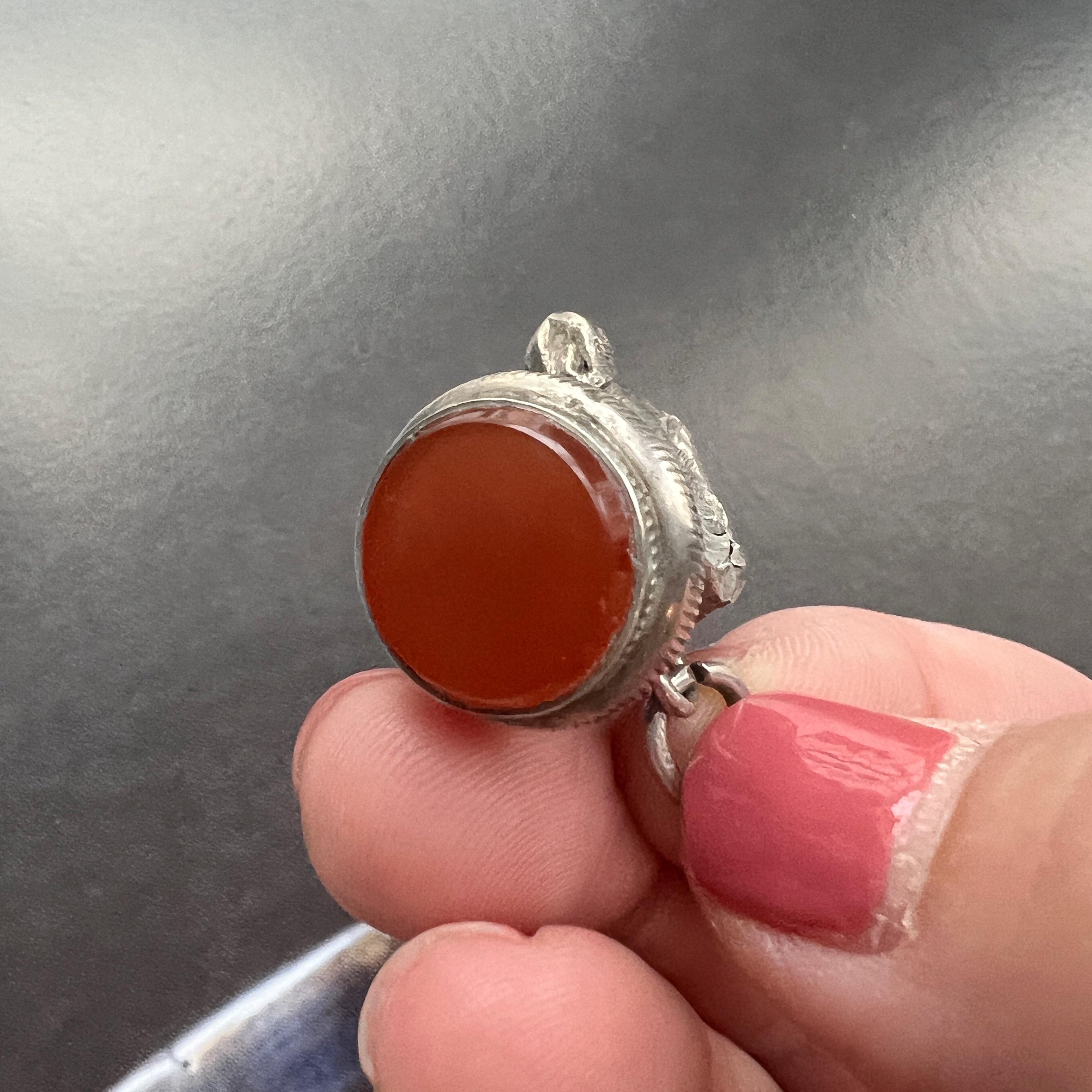 Victorian Antique silver dog carnelian seal fob pendant