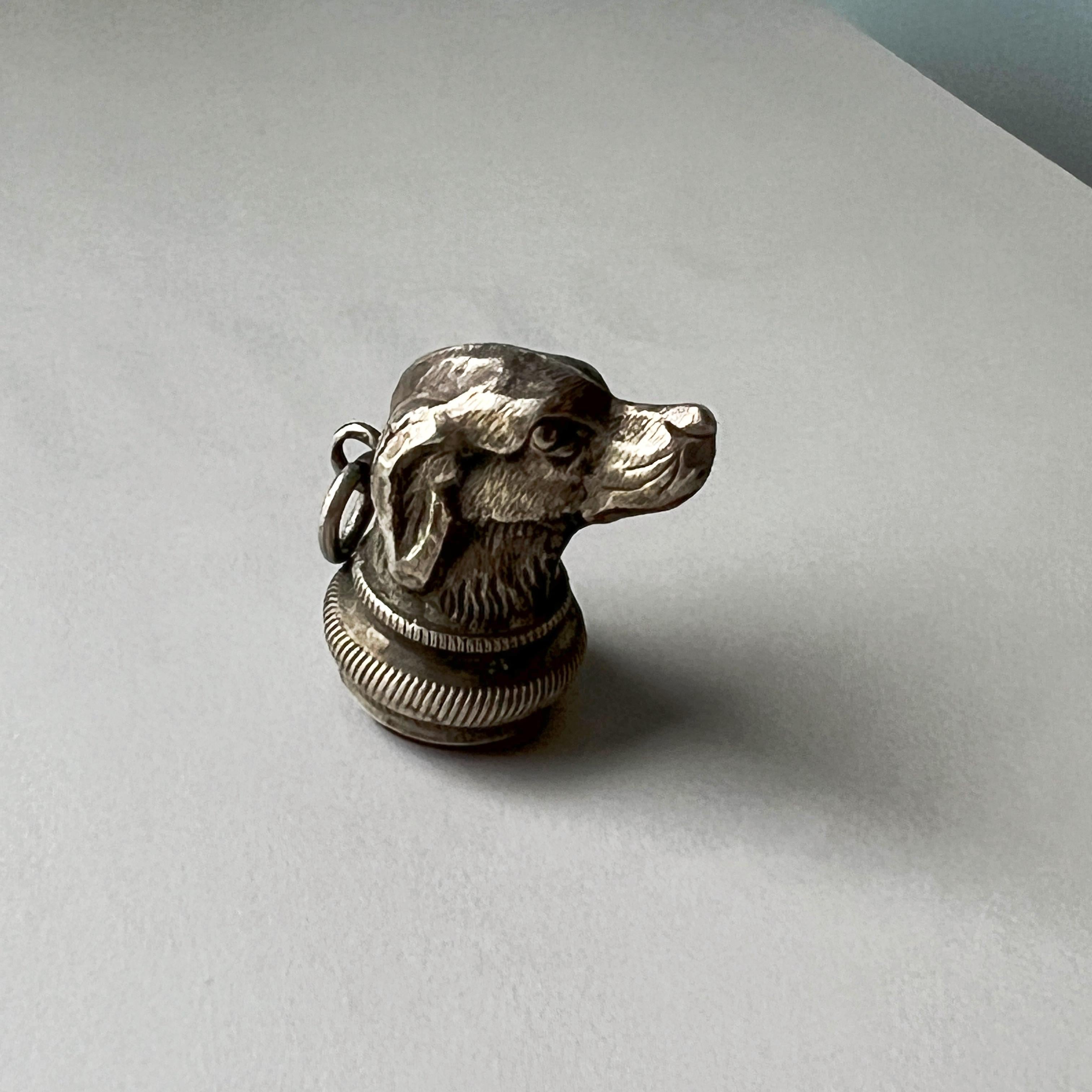 Women's or Men's Antique silver dog carnelian seal fob pendant