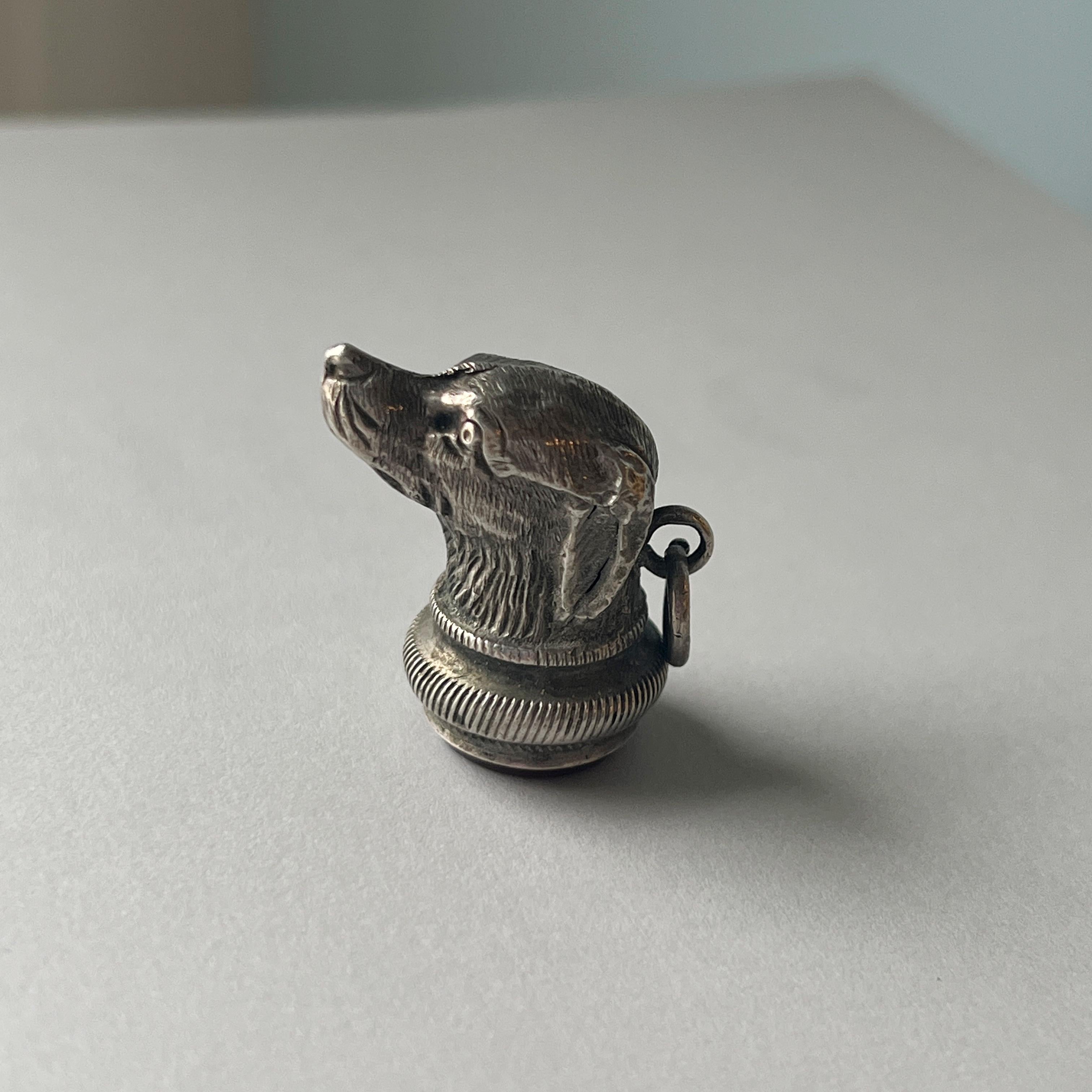 Antique silver dog carnelian seal fob pendant 2
