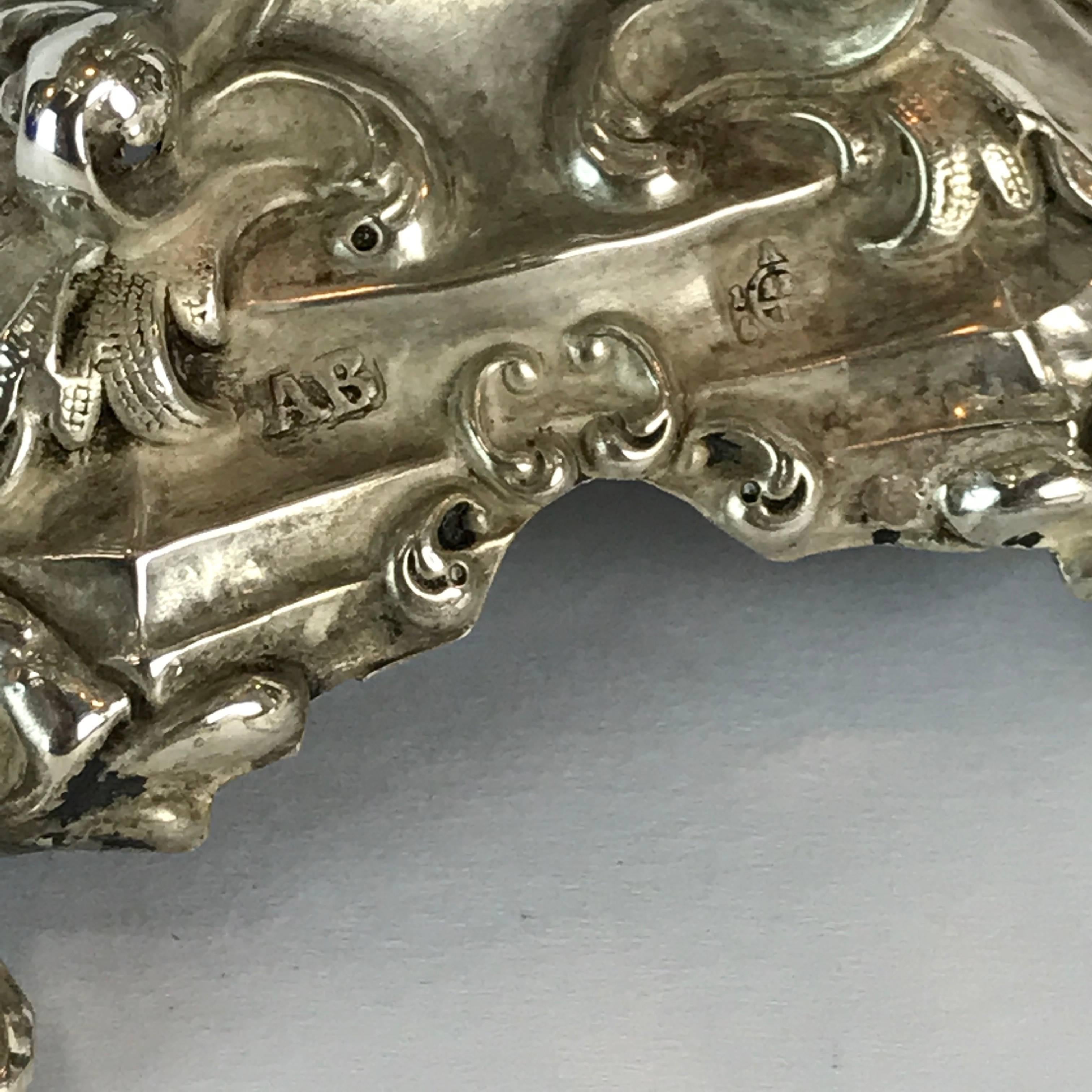 Antique Silver Dog Motif Covered Cobalt Urn 6