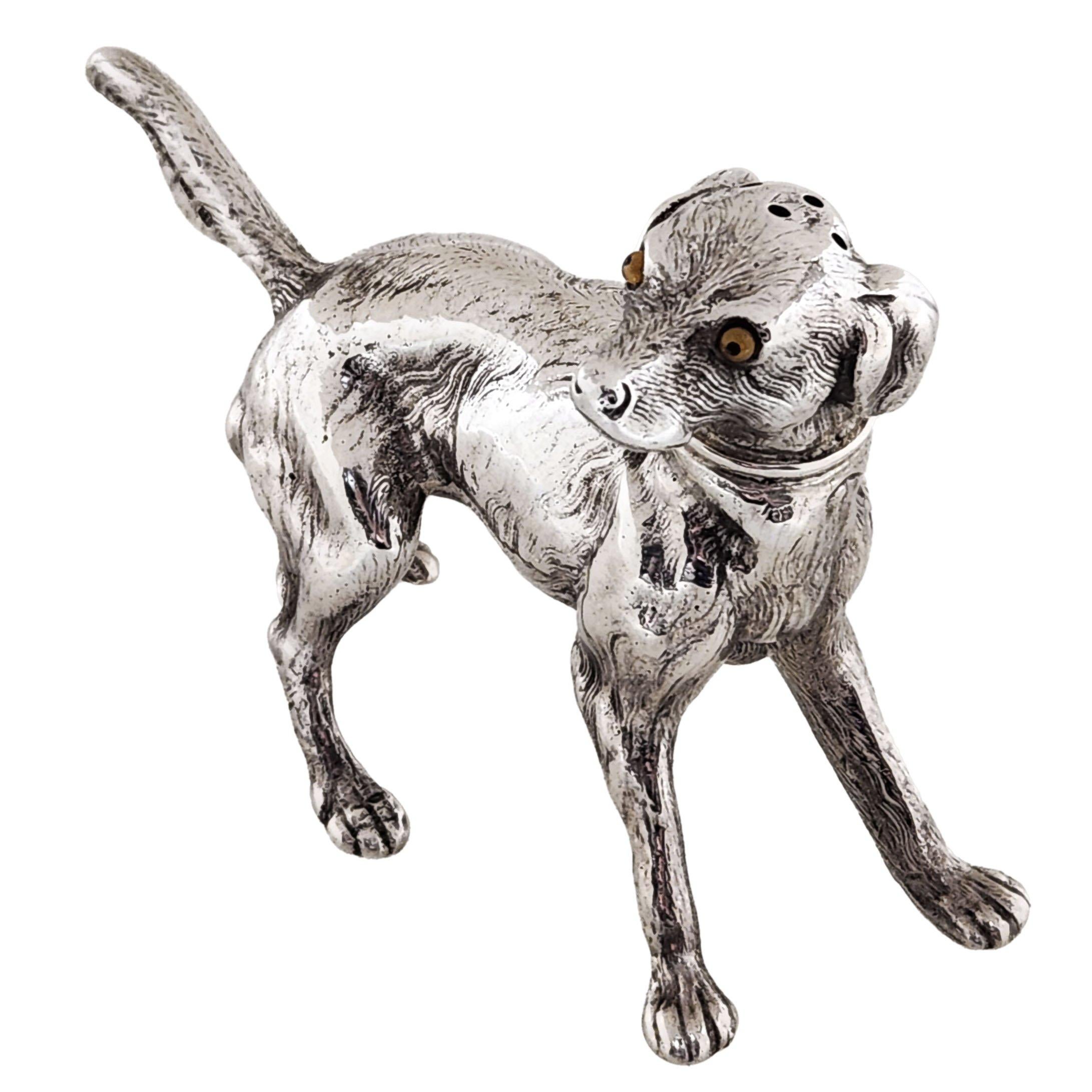 Antiguo pimentero de plata con forma de perro Novedad Birmingham 1913 Inglés en venta
