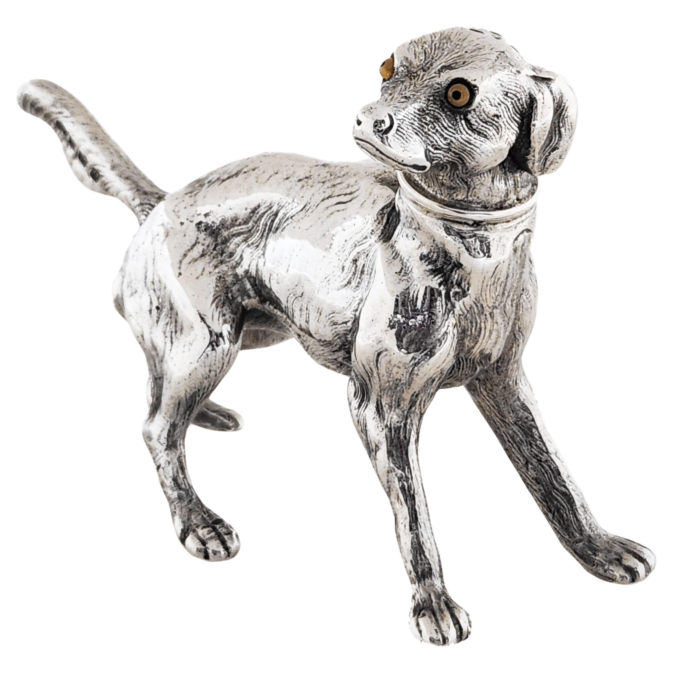 Antiguo pimentero de plata con forma de perro Novedad Birmingham 1913 en venta