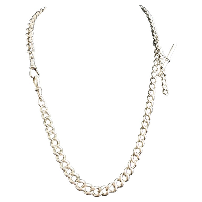 Antique Silver Double Albert Chain, Watch Chain, Necklace at 1stDibs