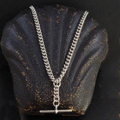 Antique Silver Double Albert Chain with Swivel Clips and T-bar, Dated 1919