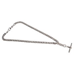 Antique Silver Double Albert Chain with Swivel Clips and T-bar, Dated 1919