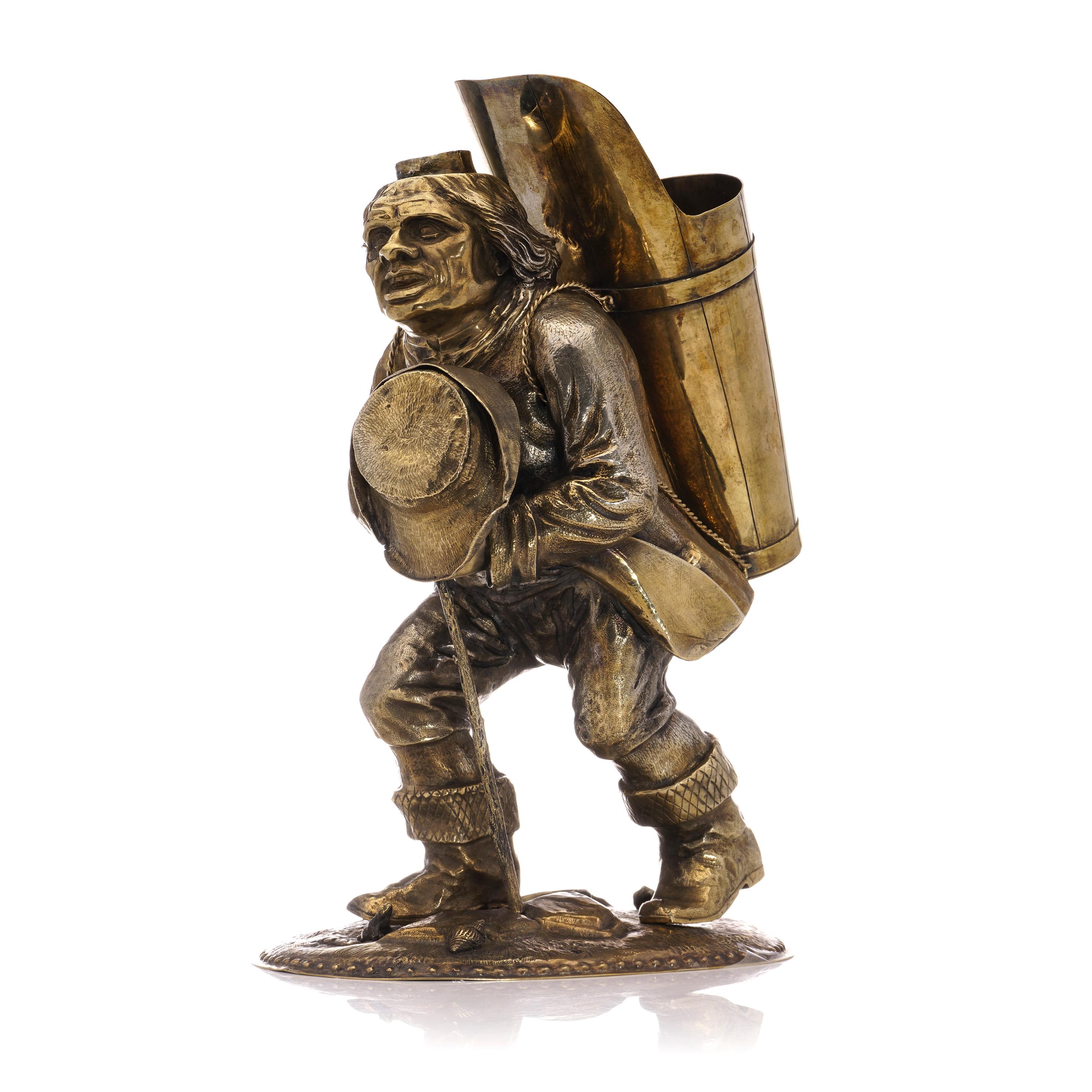 Antique Silver Drinking Cup in the Form of a Traveller Man Statue For Sale 2