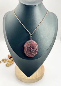 Antique Silver Early Victorian Garnet Large Aesthetic Glass Backed Locket