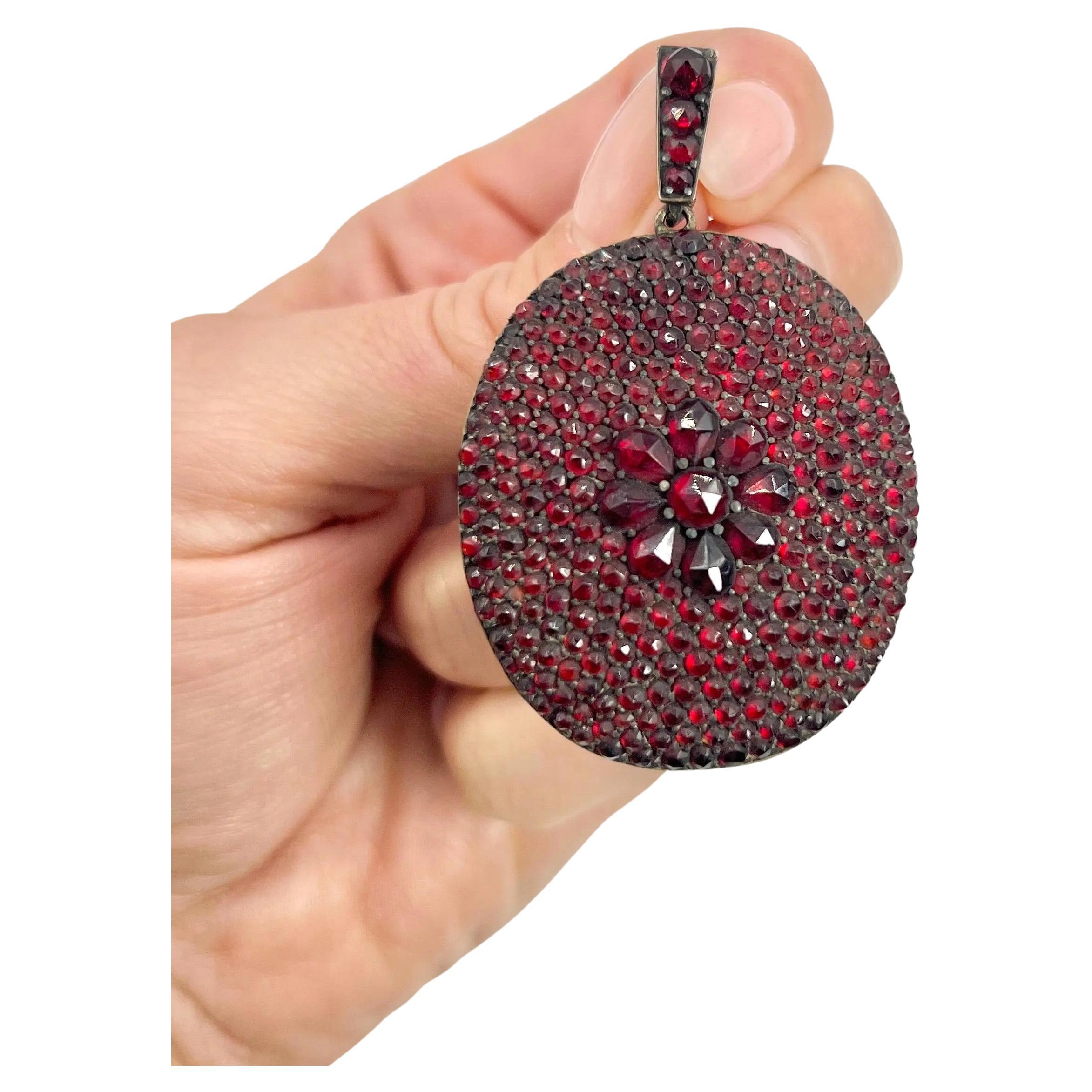 Antique Silver Early Victorian Garnet Large Aesthetic Glass Backed Locket