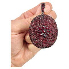 Antique Silver Early Victorian Garnet Large Aesthetic Glass Backed Locket