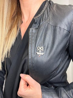 Antique Silver Early Victorian Paste Swallow Bird Brooch With a Garnet Eye