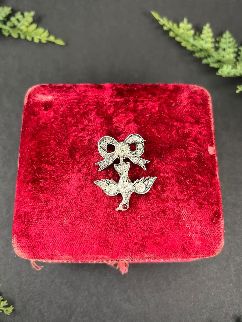 Women's or Men's Antique Silver Early Victorian Paste Swallow Bird Brooch With a Garnet Eye