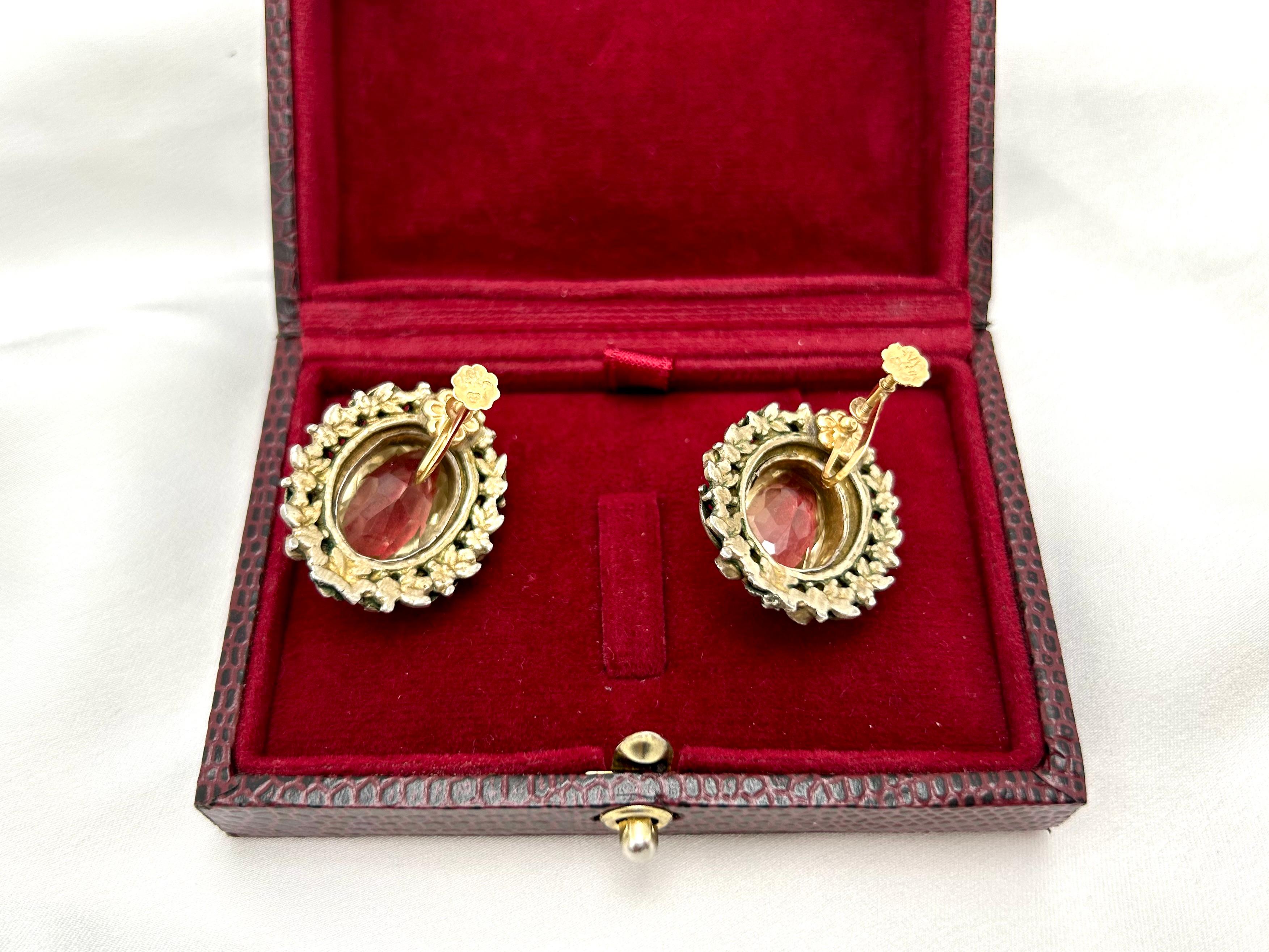 Antique silver earrings with citrines, garnets and pearls, circa 1900. In Good Condition For Sale In Chorzów, PL