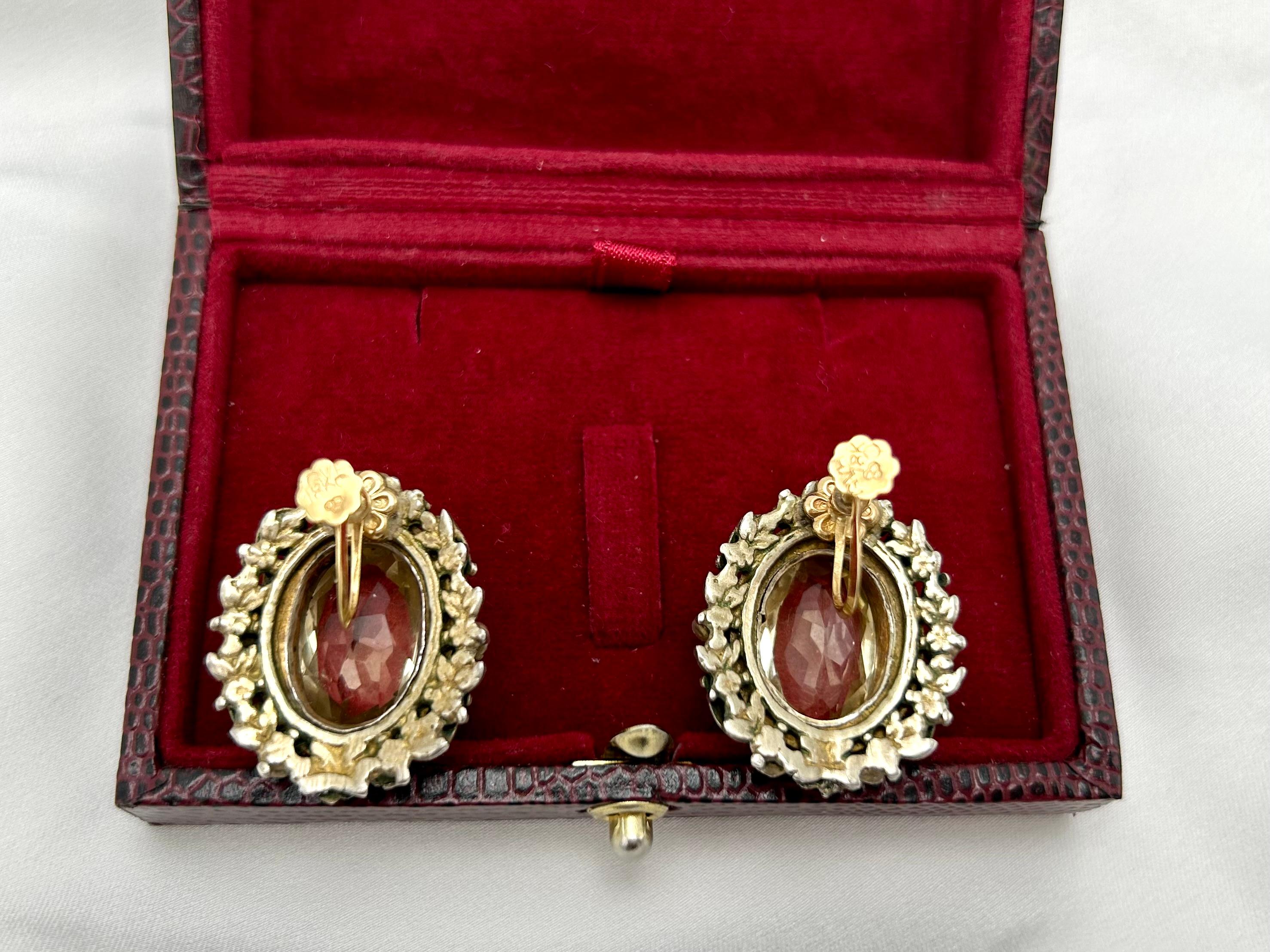 Antike Silberohrringe mit Zitrinen, Granaten und Perlen, um 1900. im Angebot 1
