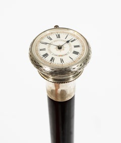 Antique Silver & Ebonised Watch Opera Cane Walking Stick 19th Century