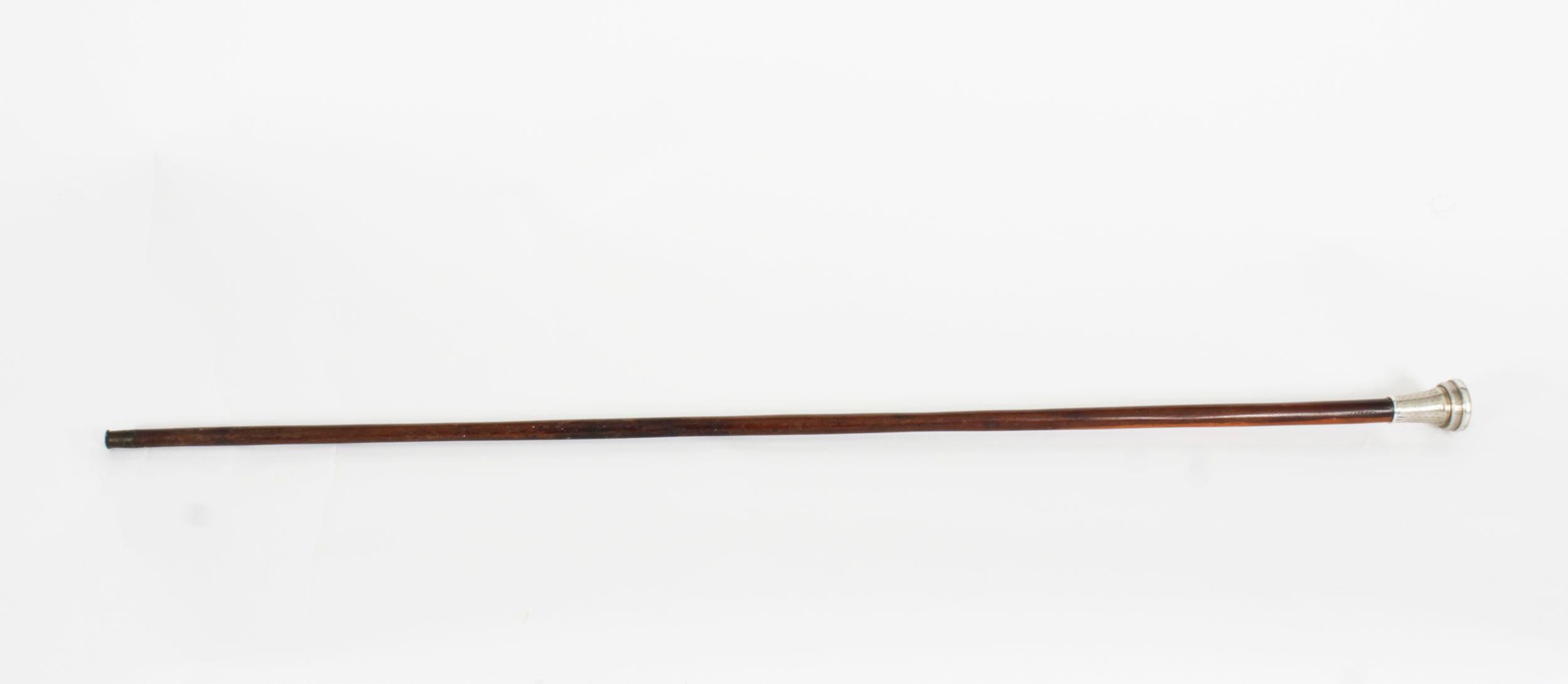Ebonized Antique Silver & Ebonised Watch Opera Cane Walking Stick 19th Century