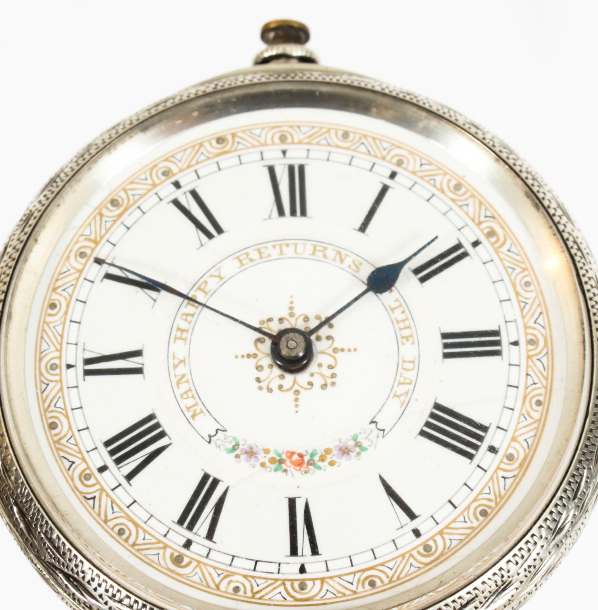 Ebonized Antique Silver & Ebonised Watch Opera Cane Walking Stick 19th Century