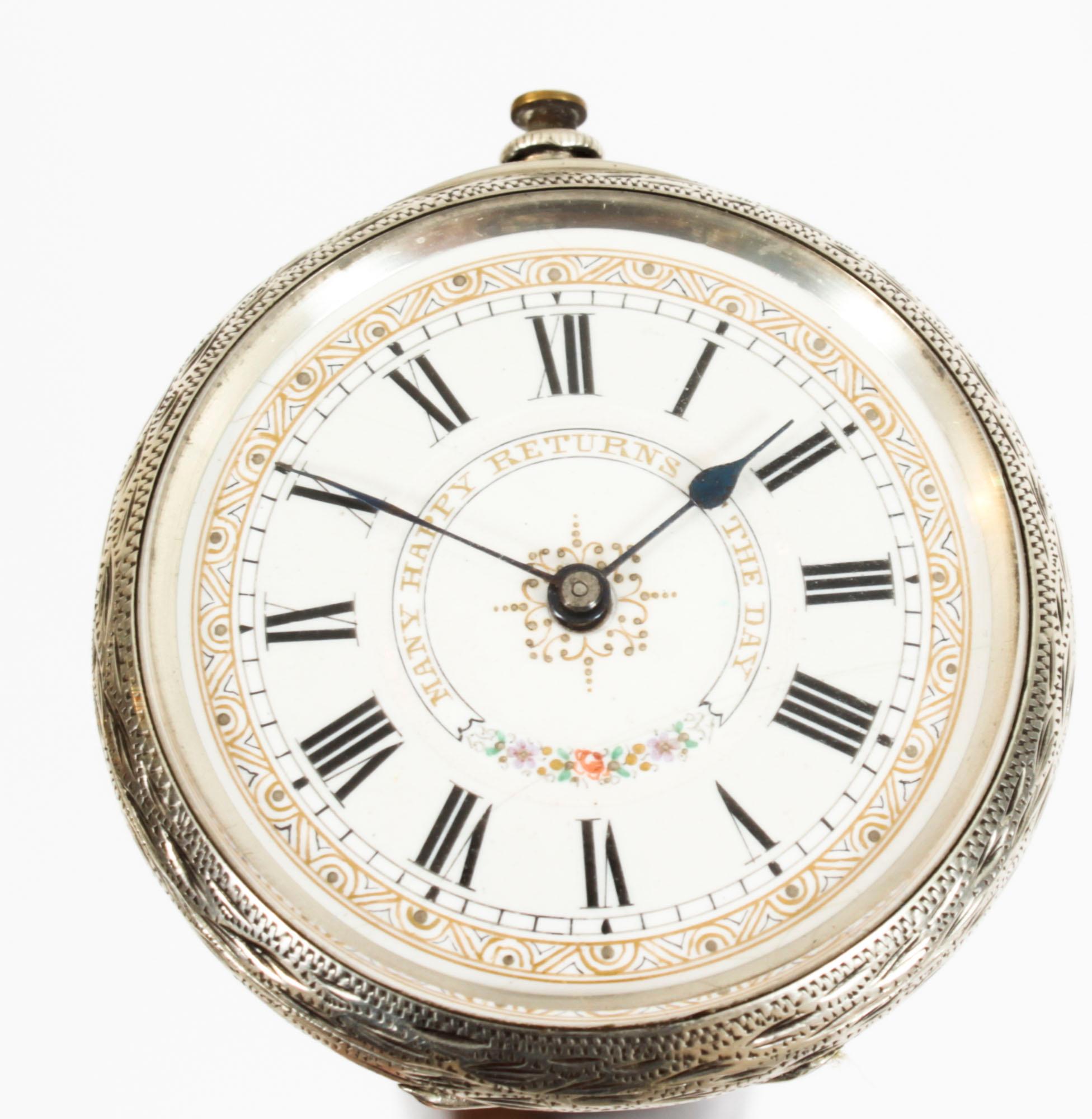 Late 19th Century Antique Silver & Ebonised Watch Opera Cane Walking Stick 19th Century