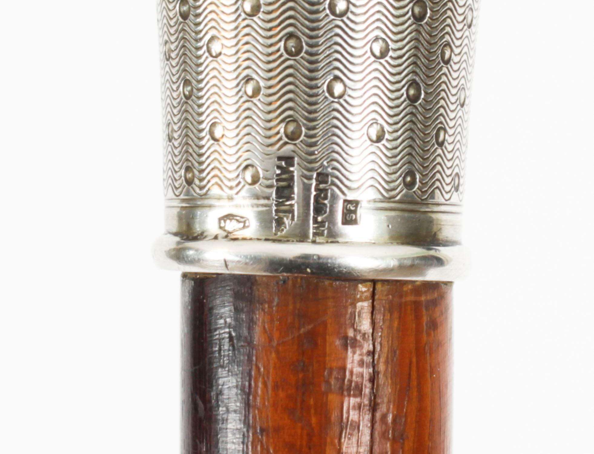 Antique Silver & Ebonised Watch Opera Cane Walking Stick 19th Century 3