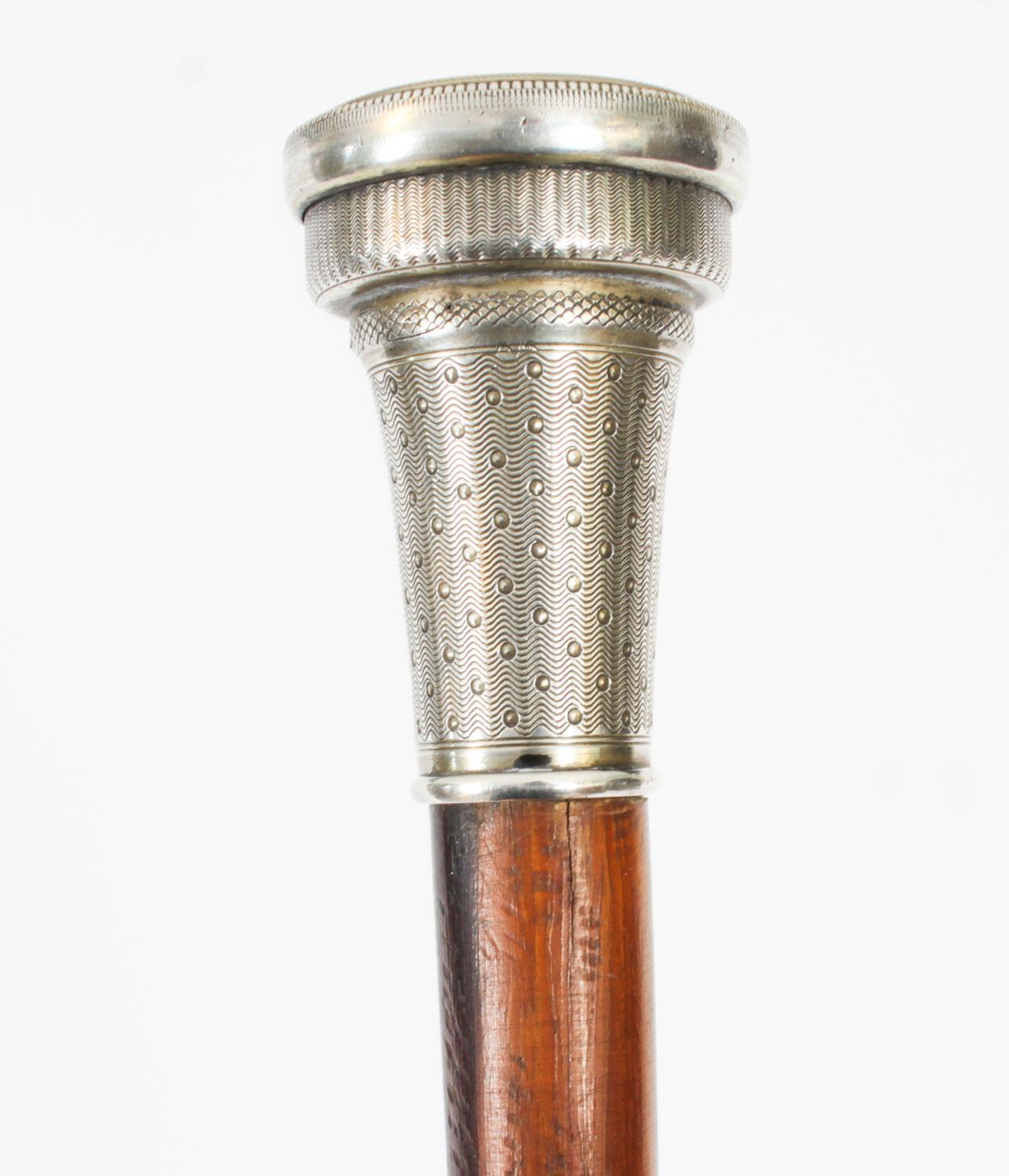 Antique Silver & Ebonised Watch Opera Cane Walking Stick 19th Century 4