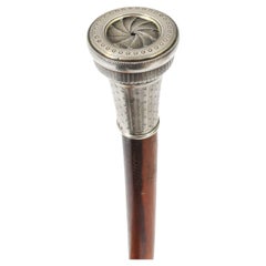 Antique Silver & Ebonised Watch Opera Cane Walking Stick 19th Century